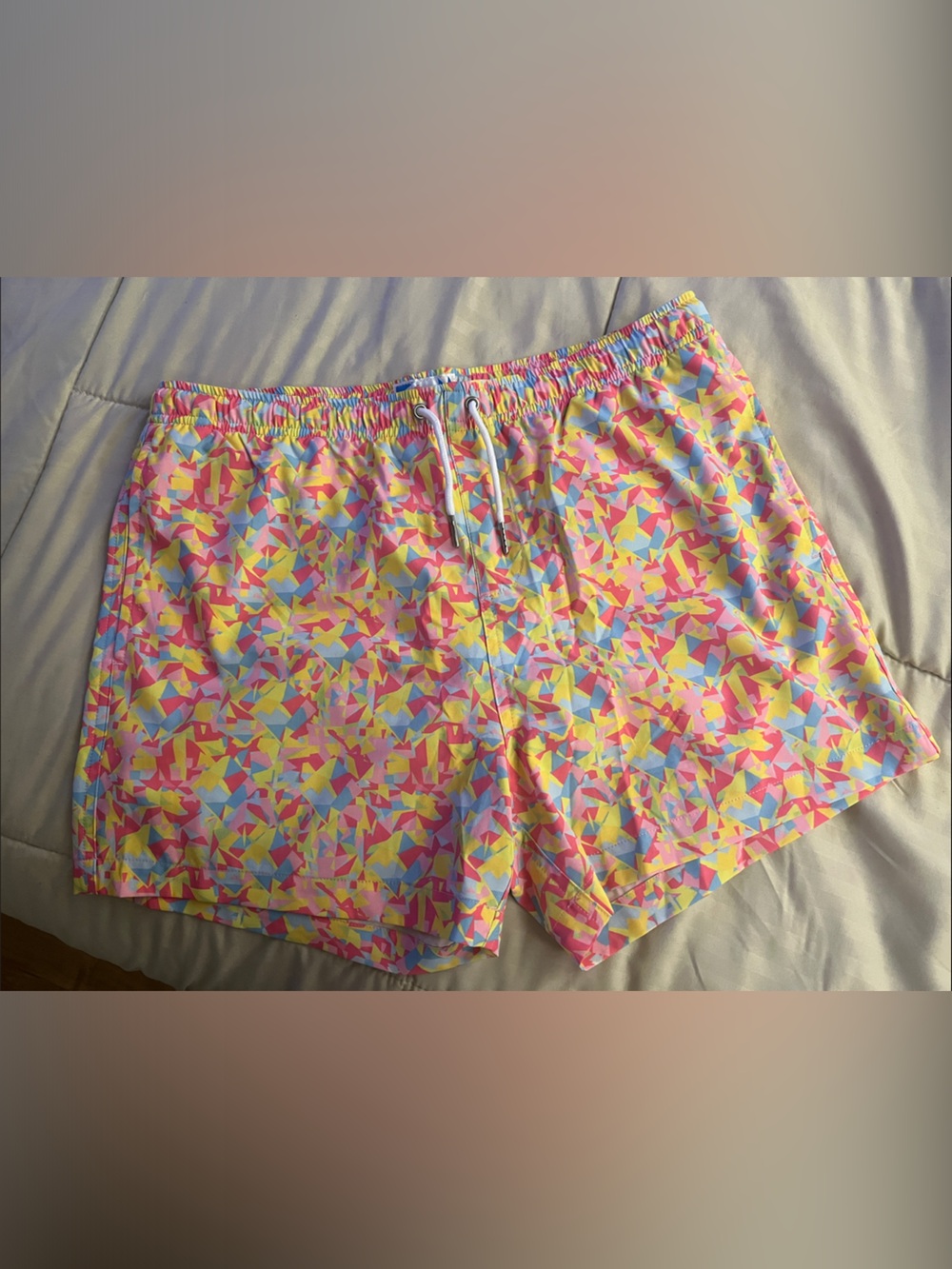Men's Geometric Print Swim Shorts - Pink & Yellow